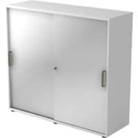 Hammerbacher Schuifdeurkast Spaanplaat 2 Planken Afsluitbaar 1.200 x 400 x 1.100 mm Wit, Zilver