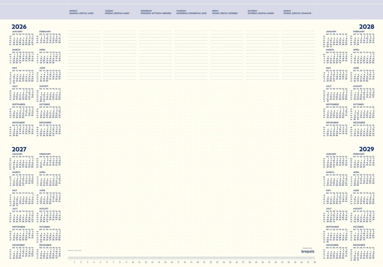 Brepols Bureauonderlegger 2026, 2027, 2028, 2029 1 Jaar per pagina Duits, Engels, Frans, Nederlands 5 (B) x 59 (D) x 41,2 (H) cm Crème 50 Vellen