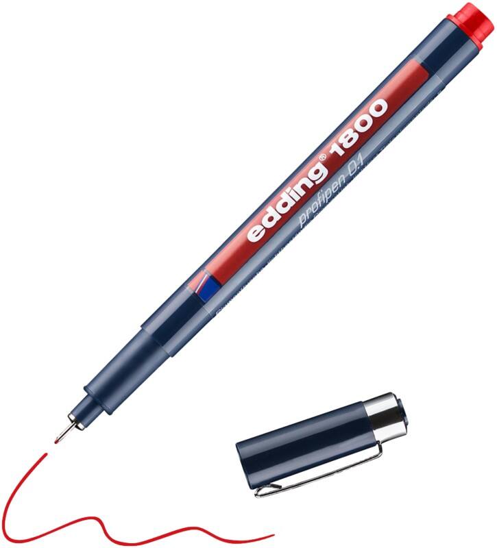 edding 1800 Fineliner Extra Fijn Ronde punt - 0,25 mm Rood Navulbaar Waterbestendig