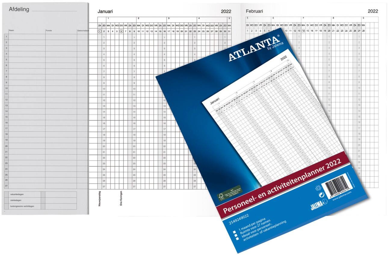 Jalema Muur planner Jaarplanner 2022 A4 1 Maand per pagina Papier Grijs, wit