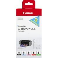 Cartouche jet d'encre CLI-8BK/PC/PM/R/G D'origine Canon Noir, gris, cyan photo, magenta photo, rouge Multipack 4 Unités