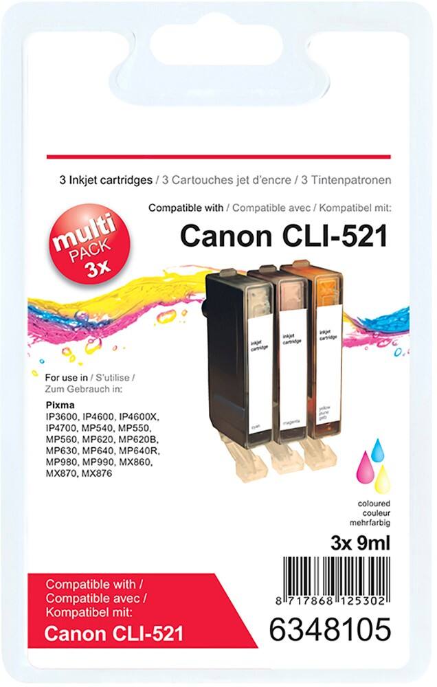 Office Depot Compatibel Canon CLI-521C/M/Y Inktcartridge Cyaan, magenta, geel Multipack 3 Stuks