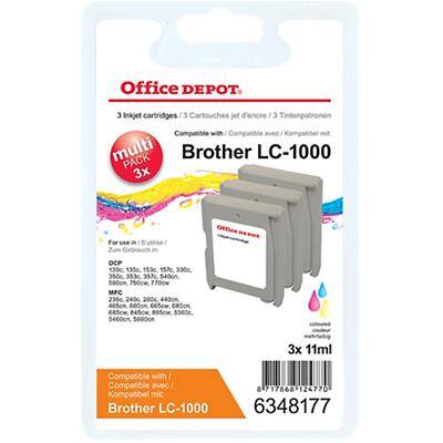 Cartouche jet d'encre Office Depot Compatible Brother LC1000 Multi couleur 3 Unités