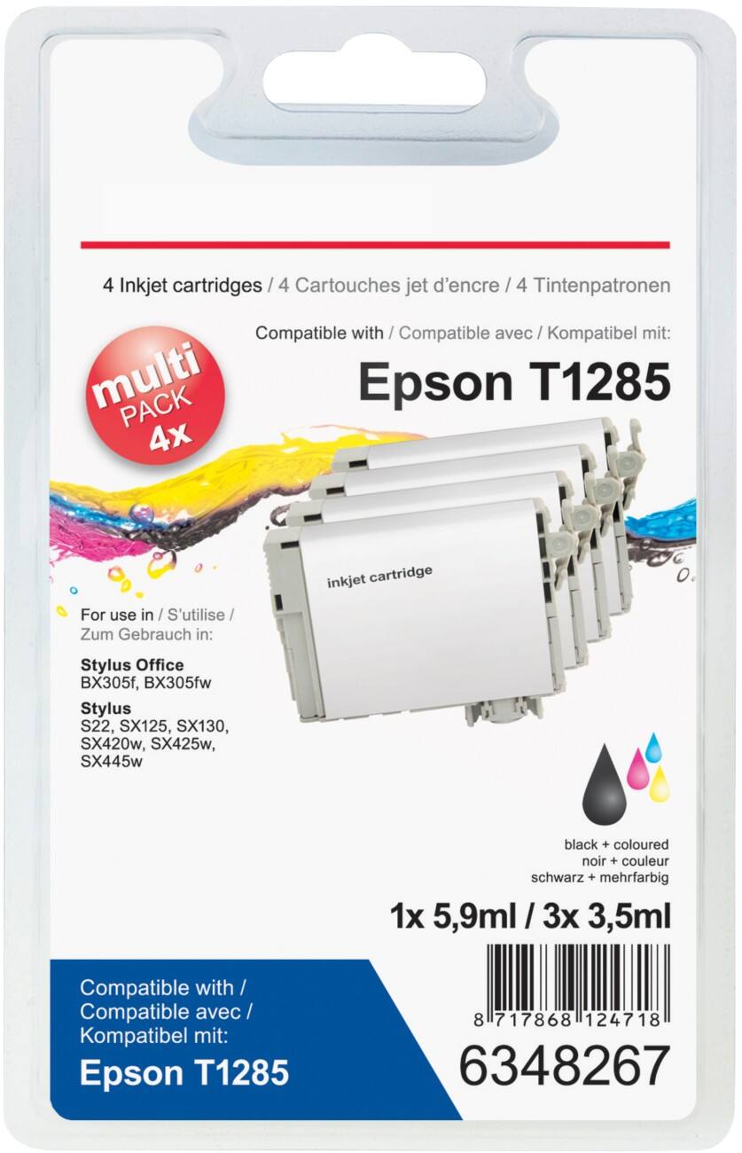 Office Depot Compatibel Epson T1285 Inktcartridge T1285 Zwart, cyaan, magenta, geel 4 Stuks