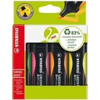 STABILO Green Boss Tekstmarker Kleurenassortiment Gerecycleerd 83% Breed Beitelpunt 2+ 5 mm Navulbaar 4 Stuks