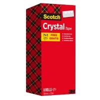Scotch Crystal Clear Tape Plakband 19 mm x 33 m Transparant Voordeelpak 7 rollen + 1 GRATIS