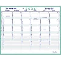 Calendrier mural Brepols 2025 6 Mois par page Français 33 (l) x 0,3 (P) x 42 (H) cm Blanc