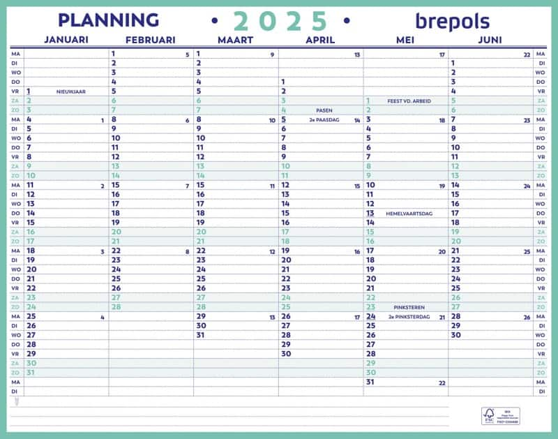 Brepols Recto Verso Jaarplanner 2025 6 Maanden Per Pagina Nederlands 33 ...