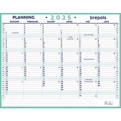Brepols Recto Verso Jaarplanner 2025 6 Maanden per pagina Nederlands 33 (B) x 0,3 (D) x 42 (H) cm Wit