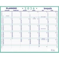 Calendrier mural Brepols Maxi Planning NL 2026 6 Mois par page Néerlandais 33 (L) x 0,3 (P) x 42 (H) cm Blanc