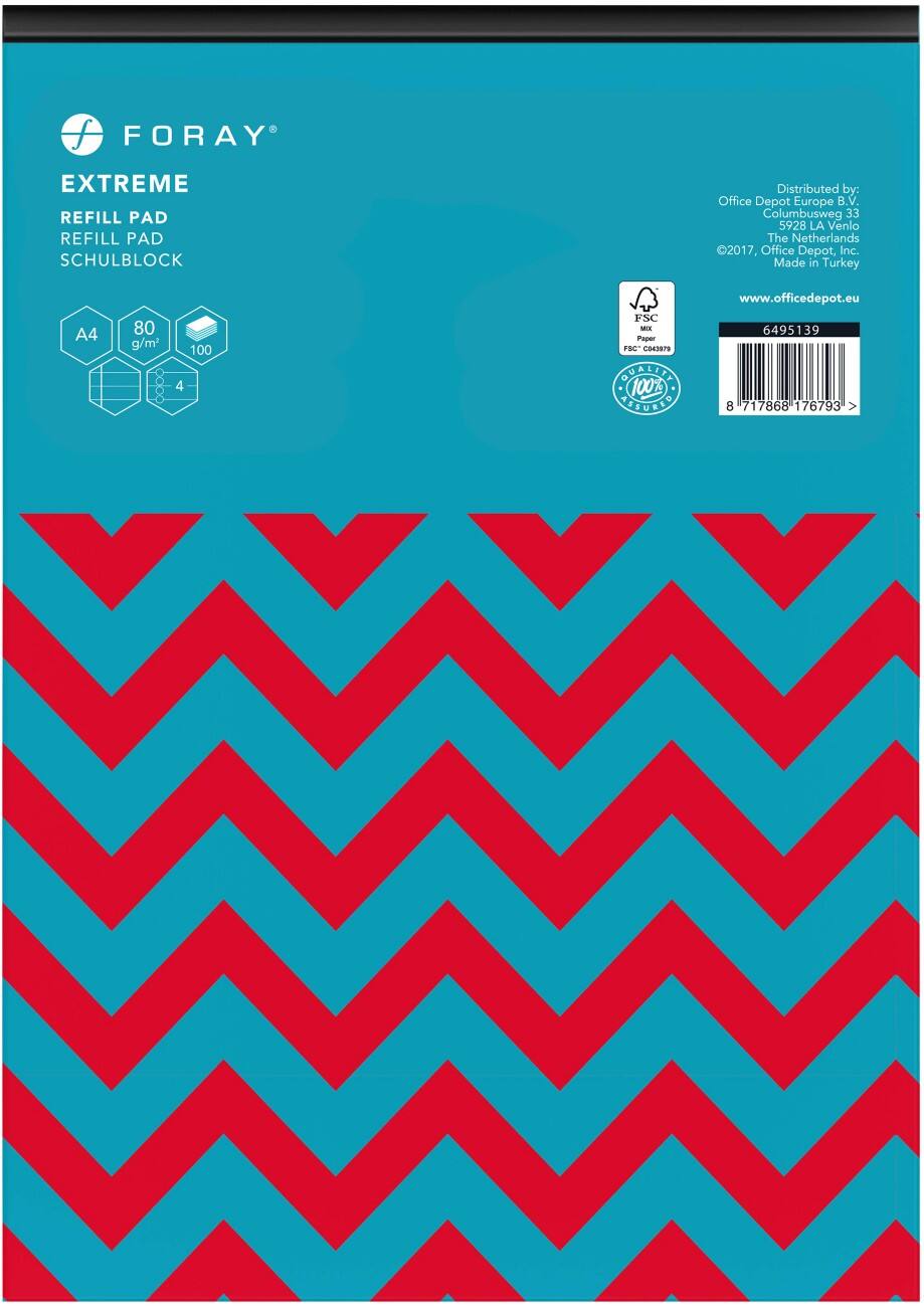 Foray Extreme A4 Notitieblok Turquoise Gelinieerd 5 stuks à 100 vellen