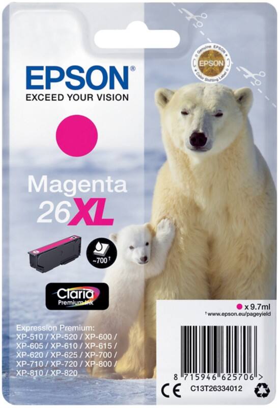 Cartouche jet d'encre Epson 26XL D'origine C13T26334012 Magenta