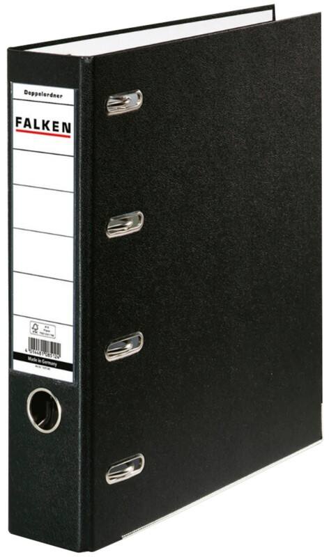 Falken Breed Dubbele classeur A4 70 mm Zwart 4 Ringen S70 Karton, PP (Polypropeen) Liggend