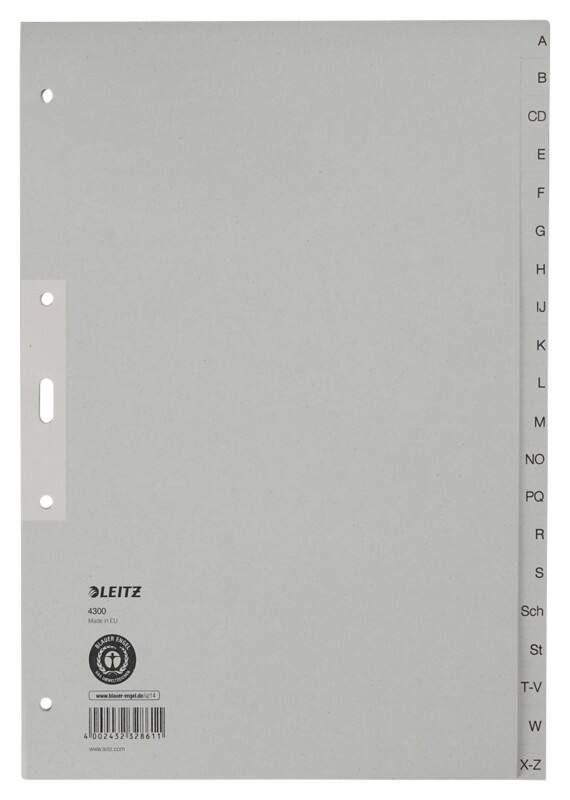 Leitz Tabbladen 4300 A4 Grijs 20 tabs 4 gaats, karton A-Z
