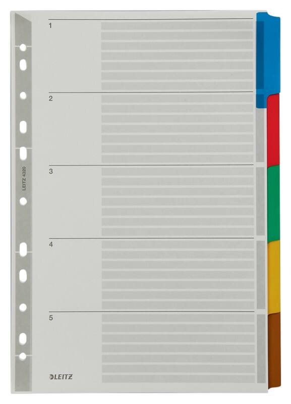 Leitz Blanco Tabbladen A4+ Grijs Kleurenassortiment 5 tabs Karton 11 Gaten 4320