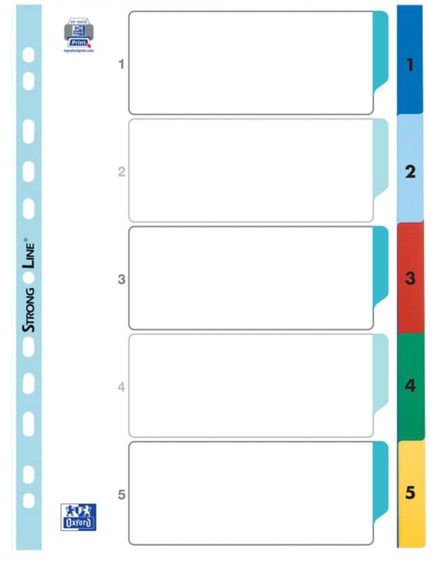 OXFORD 1 tot 5 Numerieke tabbladen A4 Wit 5 tabs PP (polypropeen) 11 Gaten 400013947