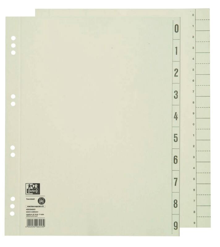 OXFORD 1 tot 10 Scheidingsbladen A4 Chamois 10 tabs Karton 10 Gaten 400004663 100 Stuks