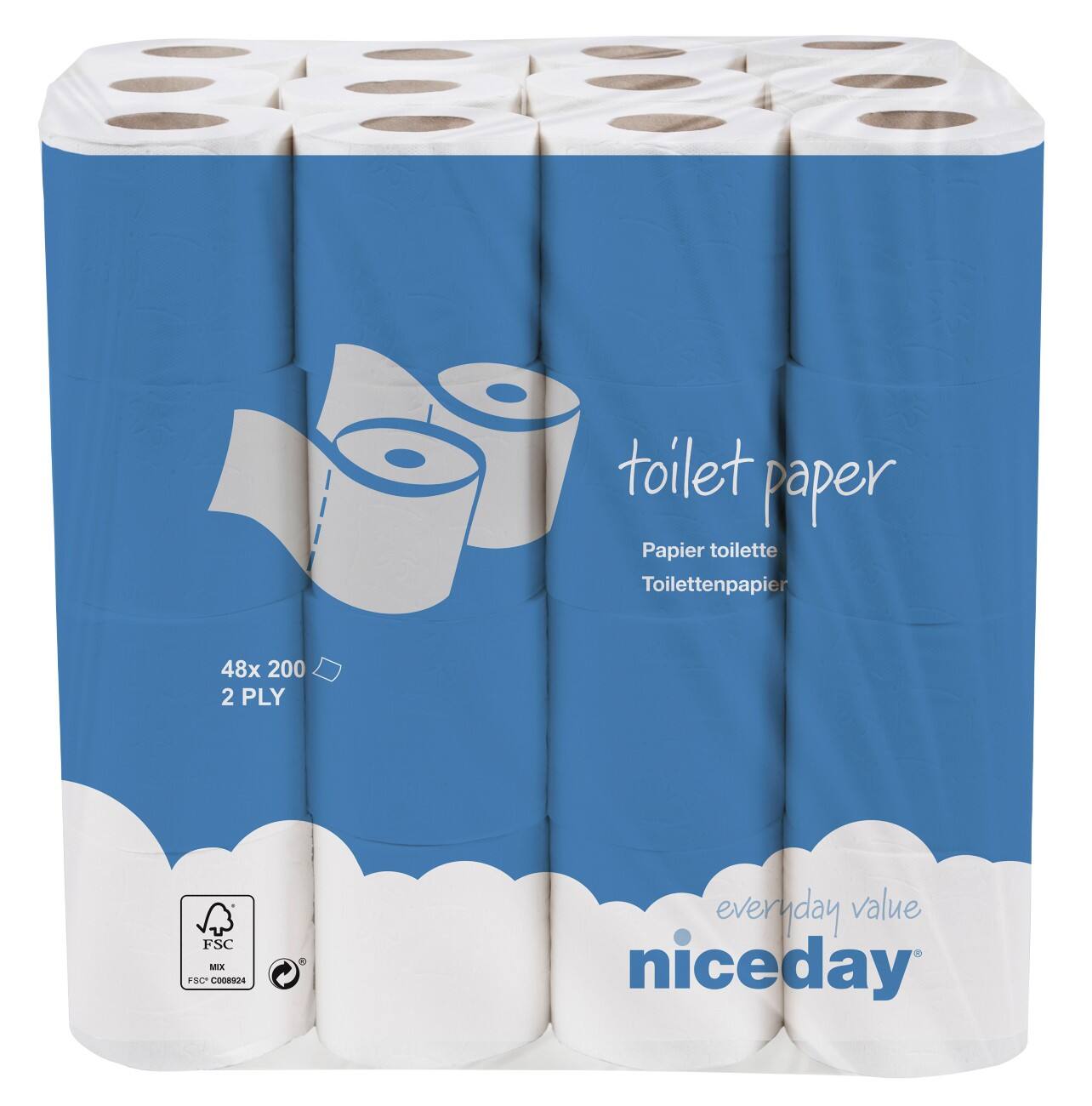 Niceday Toiletpapier 2-laags Standaard 48 rollen van 200 vellen