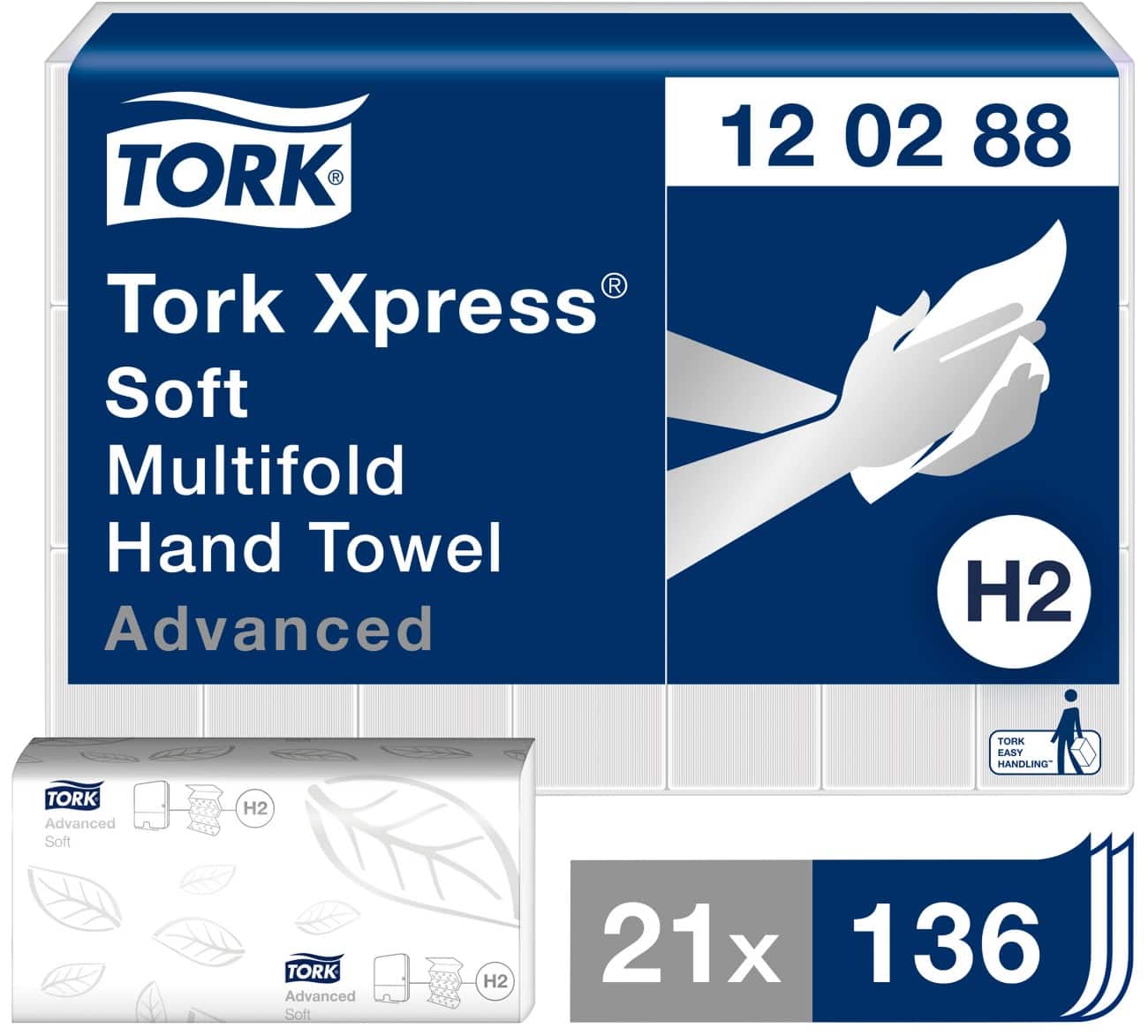 Essuie-mains Tork H2 Xpress Advanced 2 épaisseurs Pliage en M Blanc 21 Unités de 136 Feuilles
