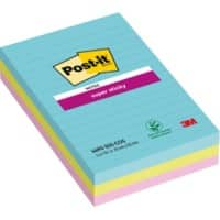 Post-it Miami Super Sticky Notes 101 x 152 mm Kleurenassortiment Rechthoekig Gelinieerd 3 Stuks à 90 Vellen