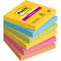 Post-it Carnival Super Sticky Notes 76 x 76 mm Kleurenassortiment Vierkant Blanco 6 blokken à 90 Vellen