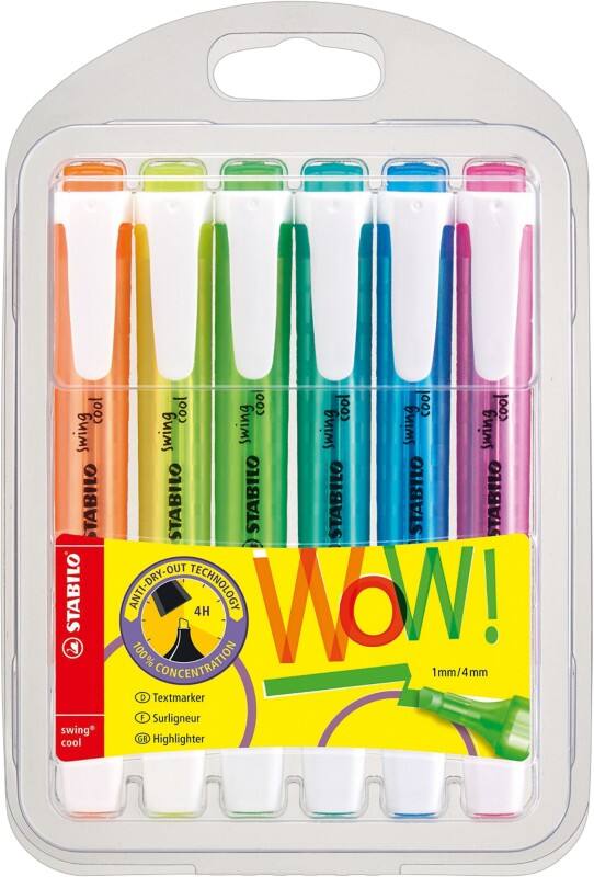 STABILO Swing Cool 275/6-3 Tekstmarker Kleurenassortiment Breed Beitelpunt 1 - 4 mm 6 Stuks