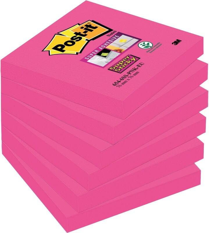 Post-it Super Sticky Notes 76 x 76 mm Magenta Vierkant Blanco 6 blokken à 90 Vellen