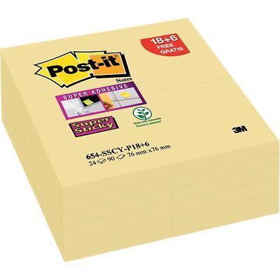 Post-it Super Sticky Notes 76 x 76 mm Geel Vierkant Blanco 24 blokken à 90 Vellen Voordeelpak 18 + 6 GRATIS