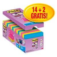 Z-Notes Super Sticky Post-it 76mm x 76mm Assortiment 90 Feuilles Pack économique 14 blocs + 2 GRATUITS