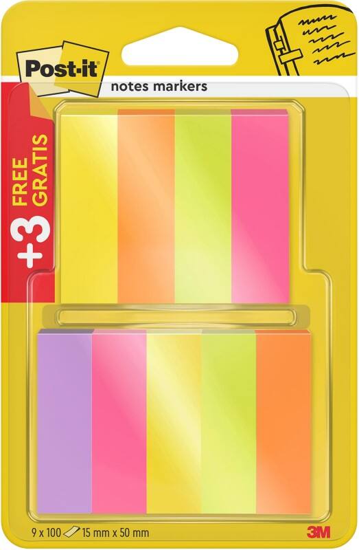 Post-it Indexen Rechthoekig 1,5 x 5 cm Kleurenassortiment 670P63 9 Stuks à 100 Strips