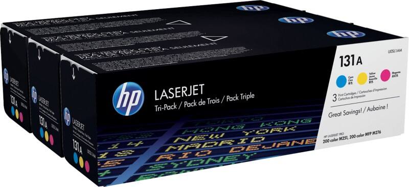 HP 131A originele tonercartridge U0SL1AM cyaan, geel, magenta multipak 3 stuks