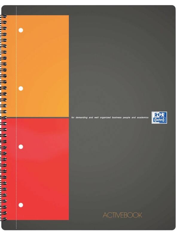 Hamelin Activebook International Collegeblok met spiraal A4+ Geruit Spiraalbinding Polypropyleen Zwart Geperforeerd 160 Pagina's 5 Stuks à 80 Vellen