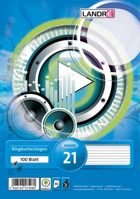 Recharges de papier pour classeur LANDRÉ A5 Ligné 100 Feuilles