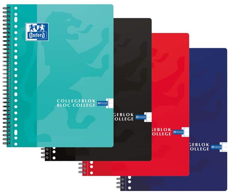 OXFORD School A4 Collegeblok Kleurenassortiment Kartonnen kaft Gelinieerd 80 vellen