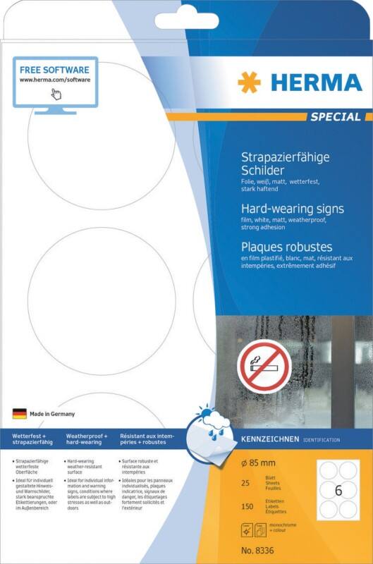 HERMA Etiketten 8336 Klevend A4 Wit 85 x 85 mm  25 Vellen à 6 Etiketten