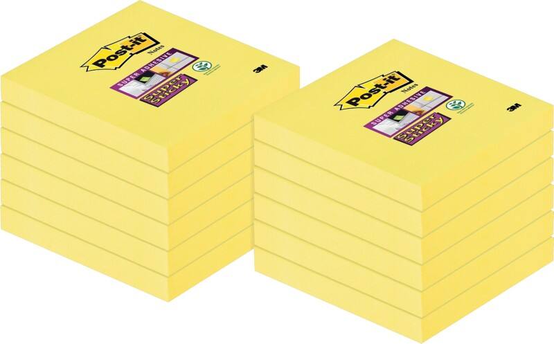 Post-it Super Sticky Notes 76 x 76 mm Kanariegeel 24 Blokken van 90 Vellen Voordeelpak 12 blokken + 12 GRATIS