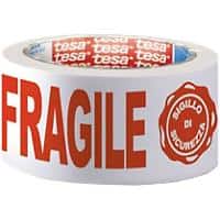tesa Bedrukte " Fragile " Verpakkingstape 50 mm x 66 m Wit & rood