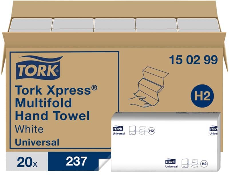 Tork Universal 100% Gerecycled Handdoek H2 M-vouw Wit 2-laags 150299 20 Stuks à 237 Vellen