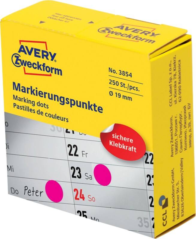 Avery Markeringspunten 3854 Klevend Magenta 250 Stuks