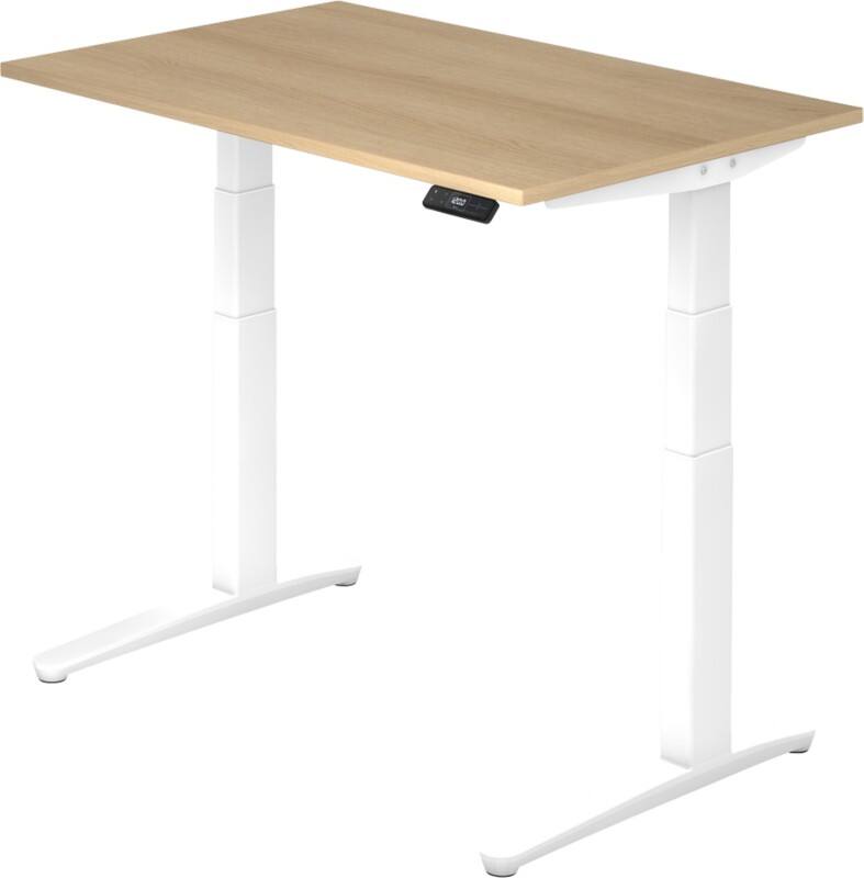 Bureau assis-debout Hammerbacher XBHM VXBHM Hauteur ajustable électriquement Rectangulaire Chêne C-Pied 1200 (L) x 800 (P) x 1290 (H) mm Acier, Aggloméré, Aluminium