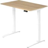 Bureau assis-debout Hammerbacher Hauteur ajustable électriquement Rectangulaire Blanc, décor chêne T-Pied 1200 x 800 x 720 mm