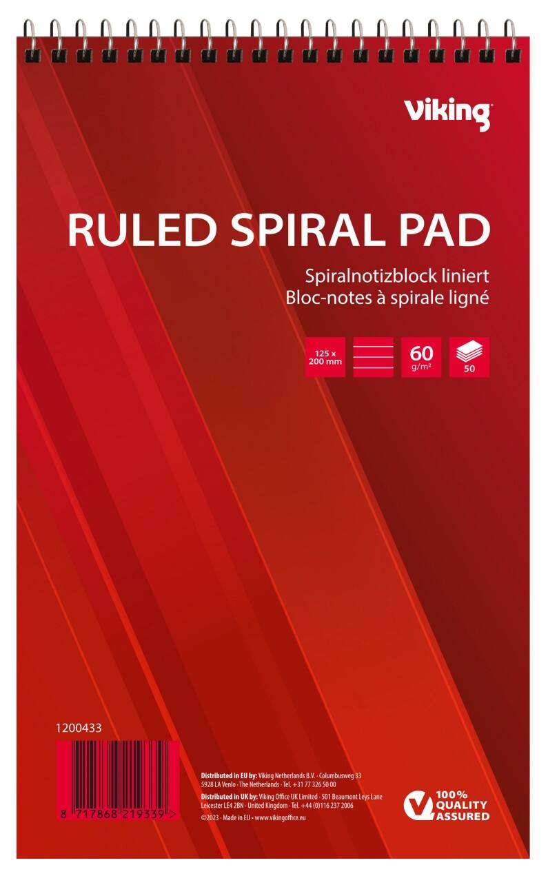 Niceday 125 x 200mm Spiraalblok Blauw Softcover Gelinieerd 5 stuks à 50 vellen