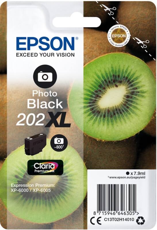 Cartouche jet d'encre Epson 202XL D'origine C13T02H14010 Noir photo