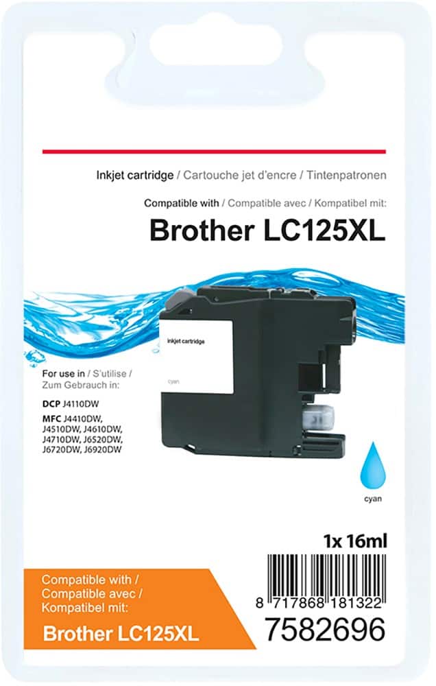 Cartouche jet d'encre Office Depot Compatible Brother LC125XL Cyan