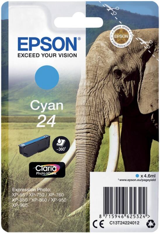 Cartouche jet d'encre Epson 24 D'origine C13T24224012 Cyan