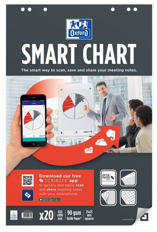 Bloc pour chevalet de conférence OXFORD Smart Chart Quadrillé Euro 90 g/m² 3 Unités de 20 Feuilles 