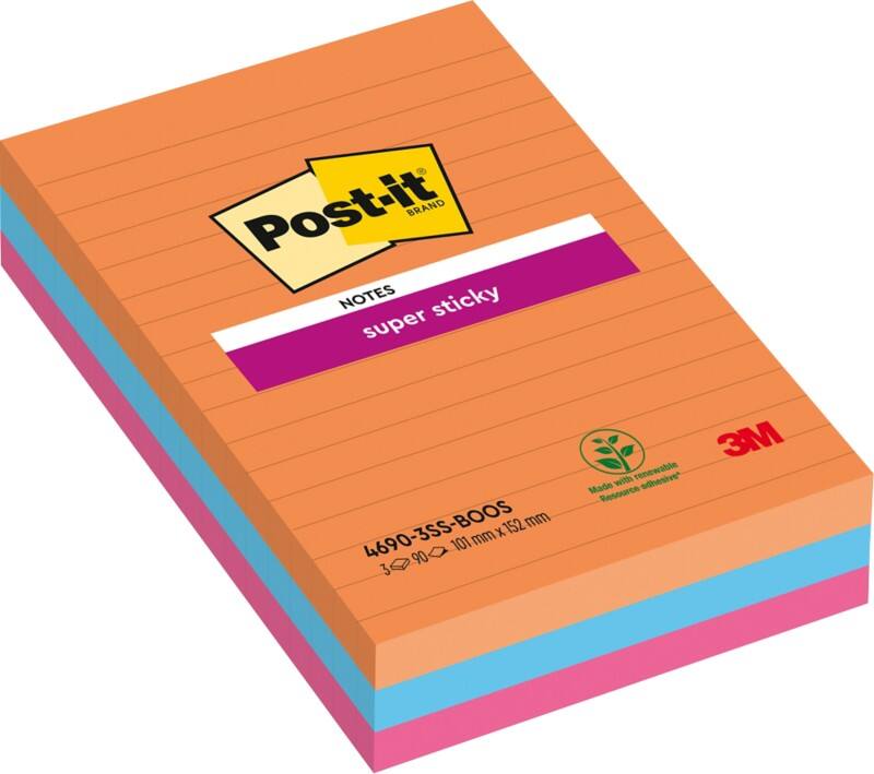 Notes Super Sticky Post-it Bangkok 101 x 152 mm Assortiment Rectangulaire Ligné 3 Blocs de 90 Feuilles