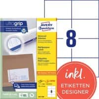 Étiquettes universelles Ultragrip Laser AVERY Zweckform 3427-200 Adhésif A4 Blanc 105 x 74 mm 220 Feuilles de 8 Étiquettes