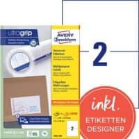 AVERY Zweckform Ultragrip Etiketten 3655-200 Klevend A4 Wit 210 x 148 mm  220 Vellen à 2 Etiketten