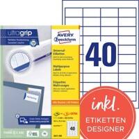 AVERY Zweckform Adresetiketten & Verzendetiketten 3657-200 Ultragrip Wit A4 48,5 x 25,4 mm 220 Vellen à 40 Etiketten